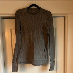 Lululemon Think Fast Long Sleeve Heathered Gray Herringbone